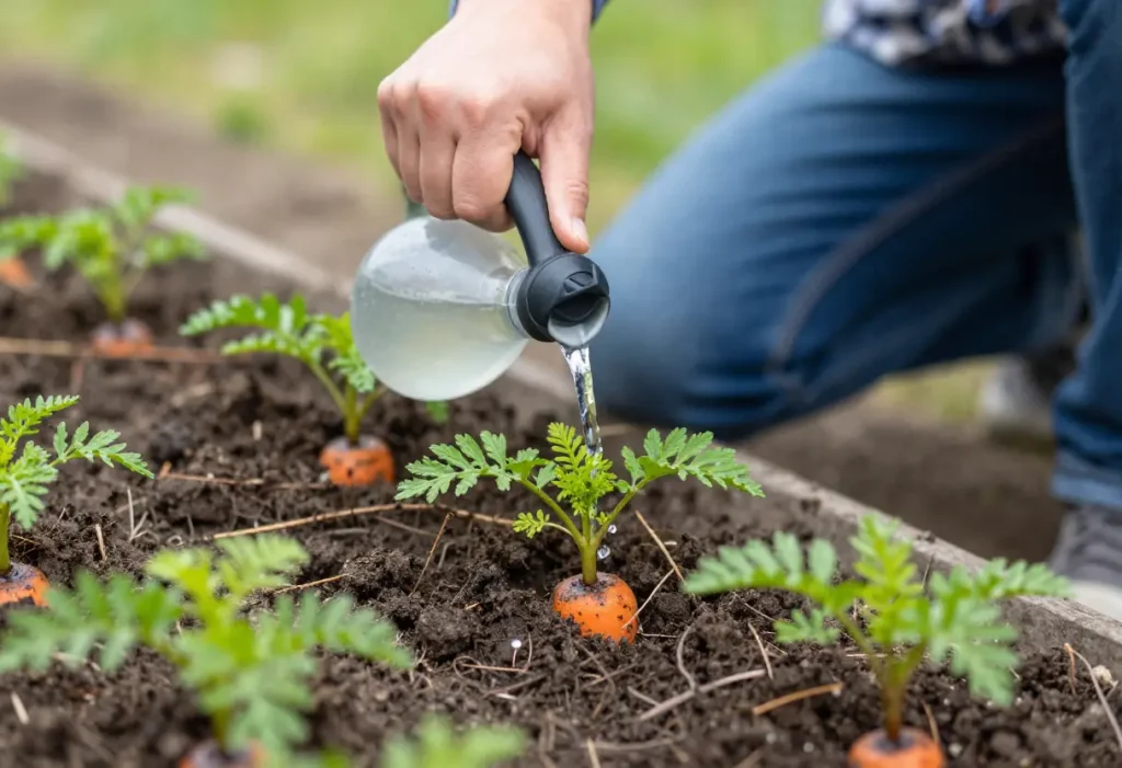 Planting Carrots from Seedlings in raised beds for better root development