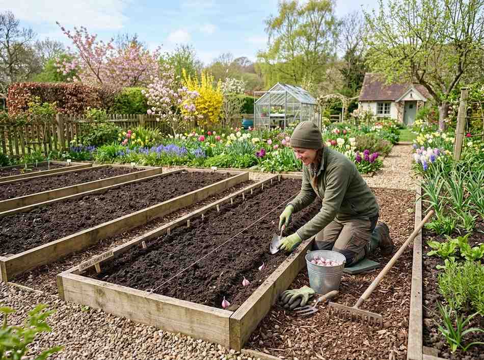 Planting Garlic in Spring with proper spacing and soil preparation