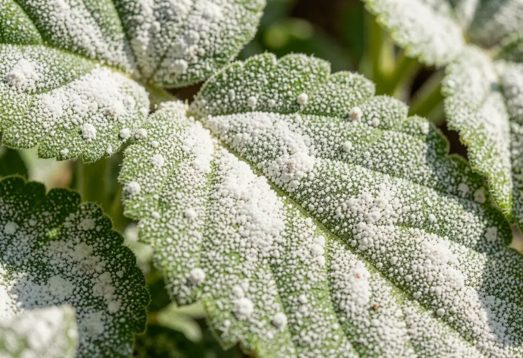 Powdery Mildew on Pot Plants showing white fungal growth on leaves