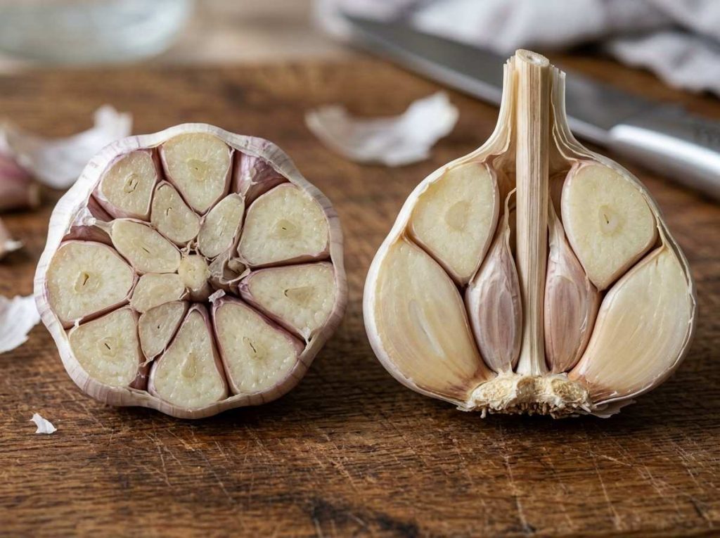 Soft Neck Garlic Vs Hardneck Garlic showing side by side bulb comparison