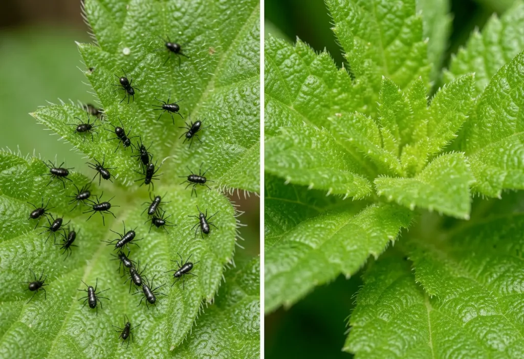 Spider Mite Tiny Black Bugs on Plants leading to yellowing and weak foliage
