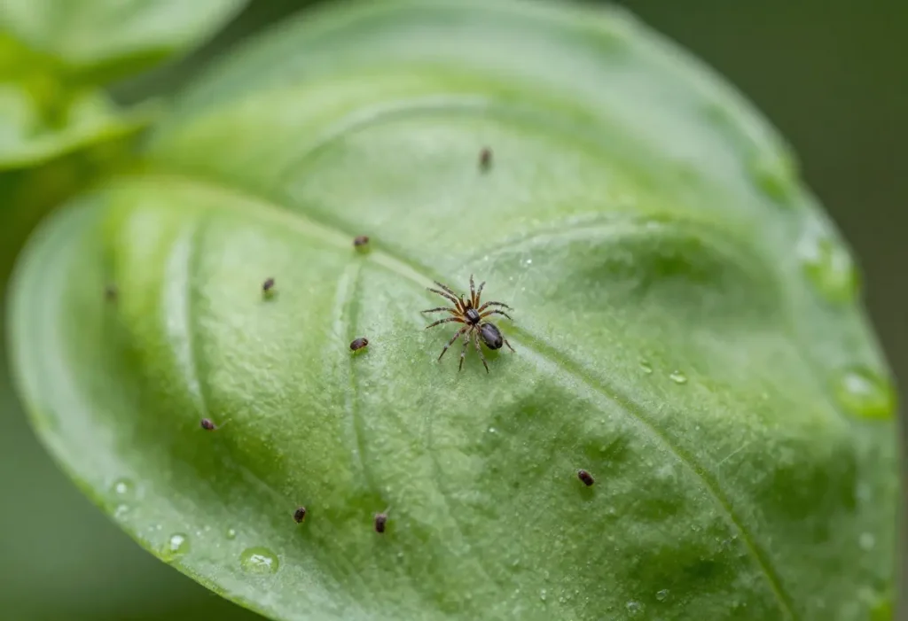 Spider Mites on Basil spreading across herb plants in home garden