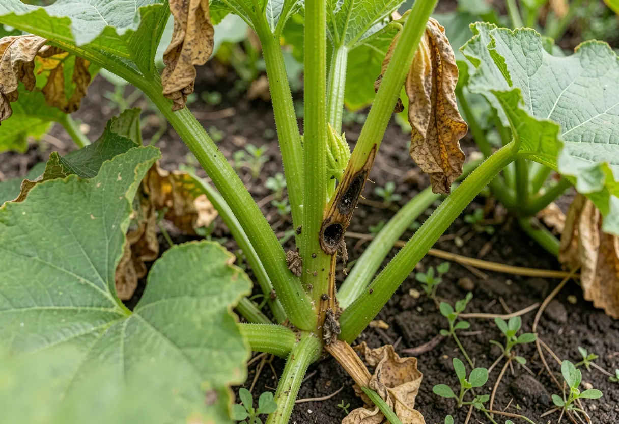 Squash Vine Borer Control with preventive care in home vegetable garden