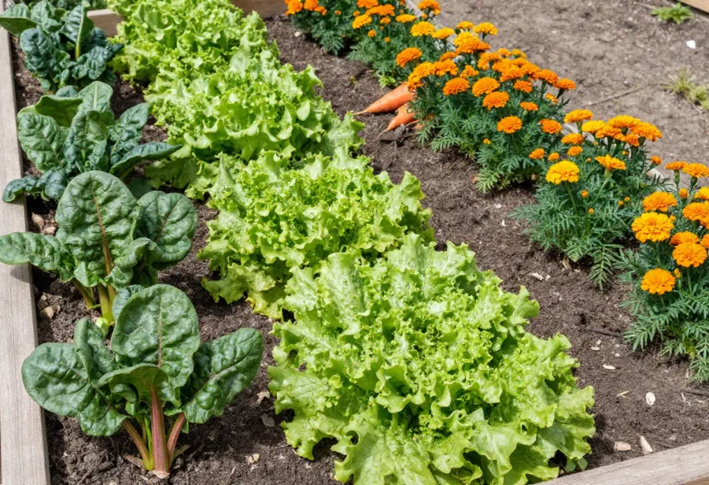 Swiss Chard Companion Plants including lettuce, spinach, and carrots
