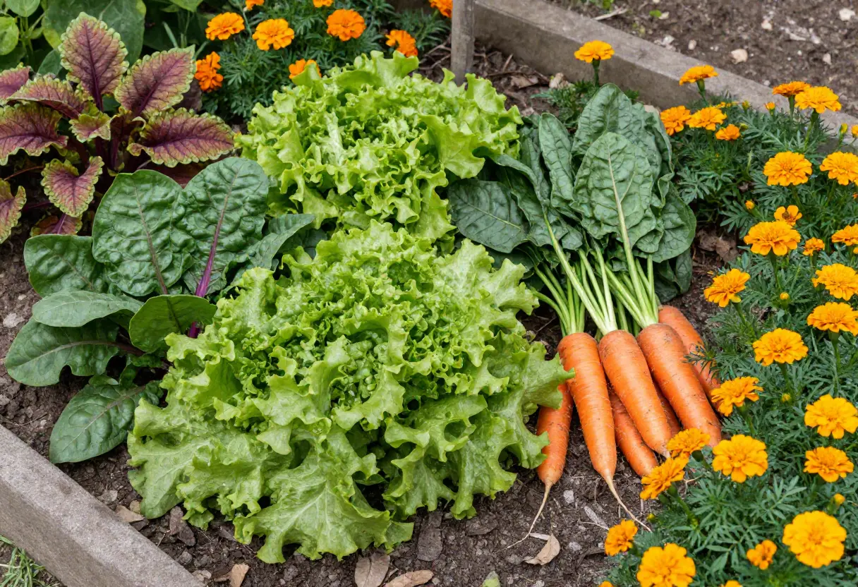 Swiss Chard Companion Plants growing together in a vegetable garden bed