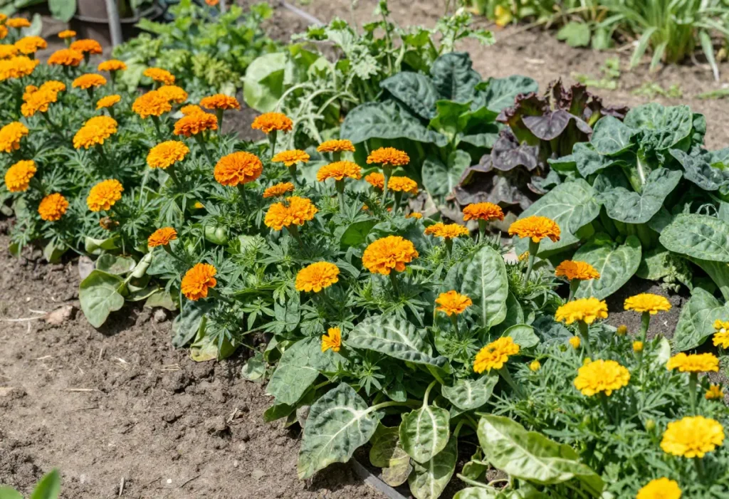 Swiss Chard Companion Plants in raised bed with healthy mixed crops