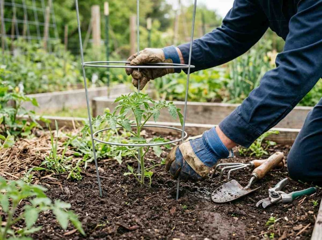 Tomato Cages for Garden showing proper setup in a home vegetable garden