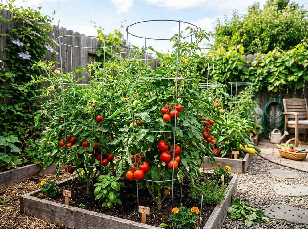Tomato Cages for Garden supporting tomato plants with strong metal frames