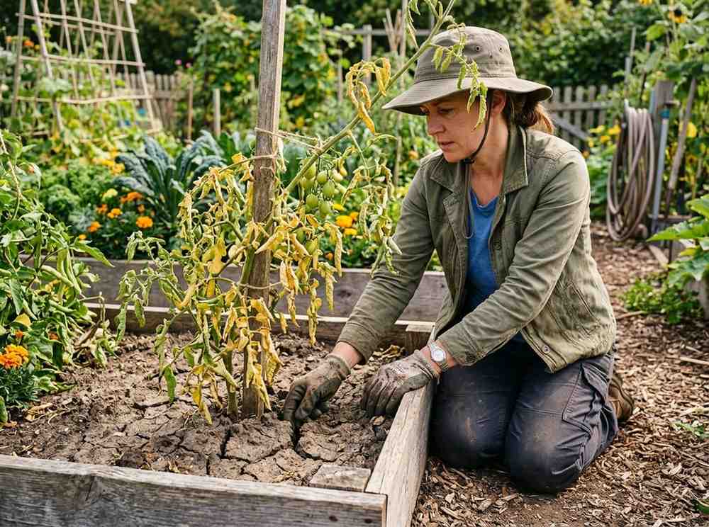 Tomato Plant Leaves Curling And Yellowing due to pest or nutrient deficiency