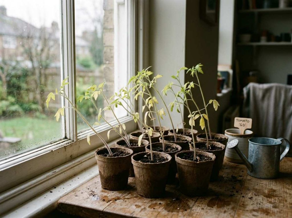 Tomato Seedlings Yellow Leaves in a home garden with poor soil nutrients