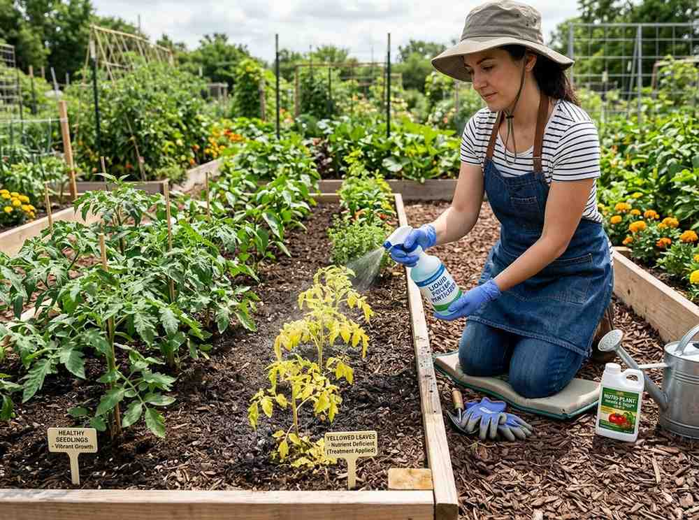 Tomato Seedlings Yellow Leaves indicating nutrient deficiency or disease