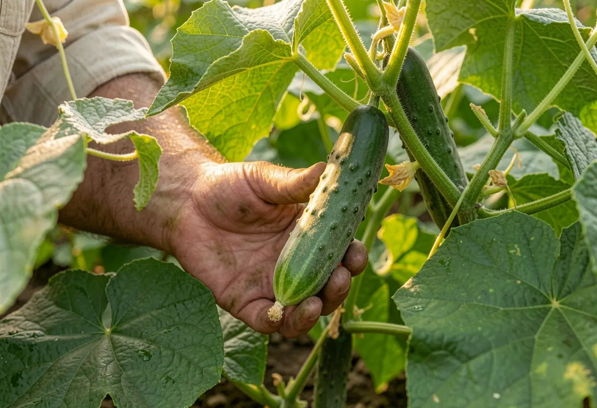 When to Harvest Burpless Cucumbers demonstrating proper picking method