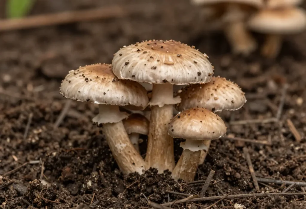 Why are Mushrooms Growing in My Garden with clusters of fungi on lawn