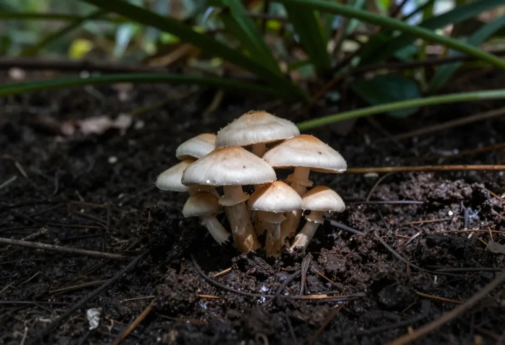Why are Mushrooms Growing in My Garden showing mushrooms in moist soil