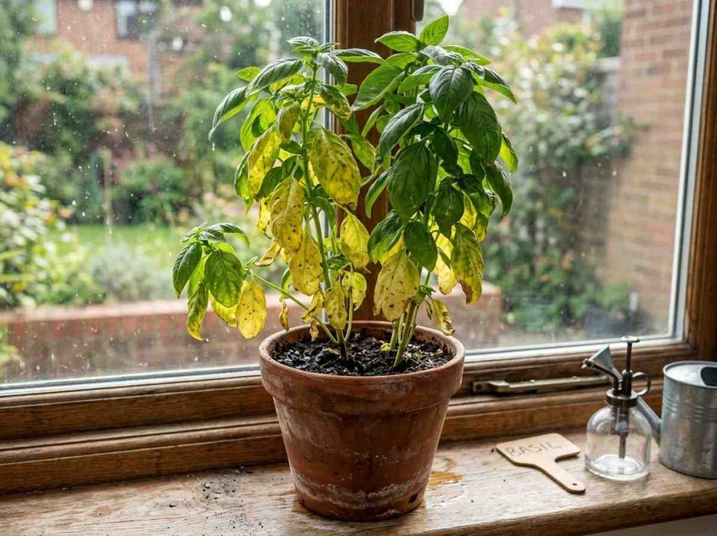 Why is My Basil Turning Yellow showing yellowing leaves on basil plant