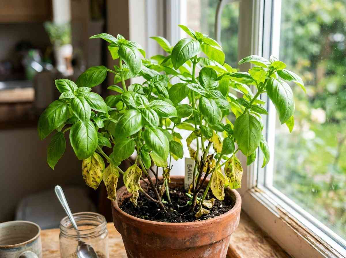 Why is My Basil Turning Yellow in a home herb garden pot