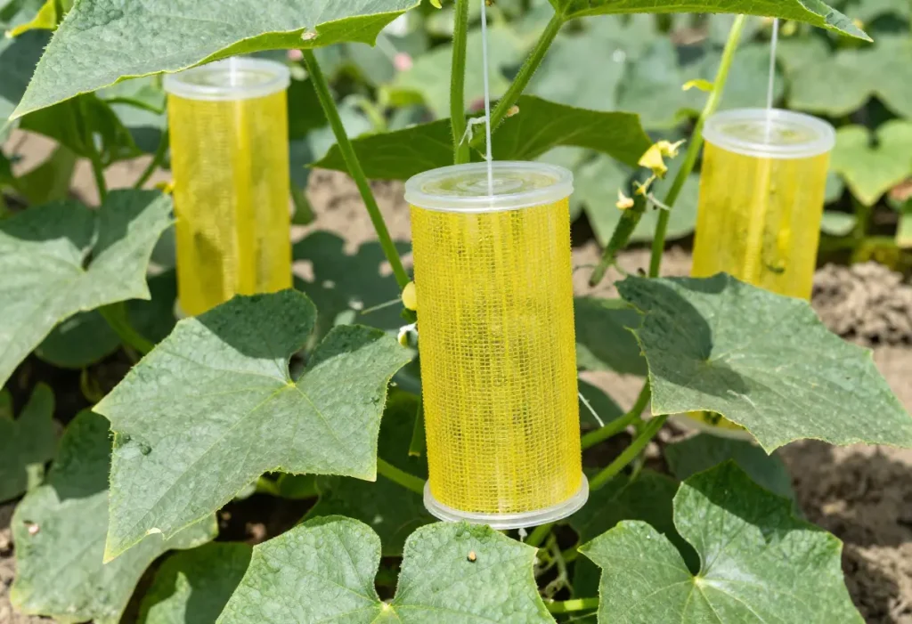 Using Yellow Sticky Traps for Cucumber Beetles to protect cucumber plants