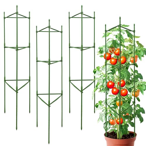SORANGEUN 4 Pack 48 Inch Tomato Cages for Garden, Triangle Metal Plant Support with Rust-Resistant Coating, Heavy Duty Tomato Trellis for Raised Bed, Pots, Cucumbers, Peppers & Climbing Plants