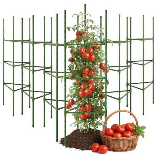 CEWOR Tomato Cage - 6 Pack Tomato Cages for Garden, 51.2inch Tall Tomato Trellis Triangle Stakes for Climbing Plants Outdoor, Plant Cages Structure for Pots, Raised Garden Bed, Vegetables
