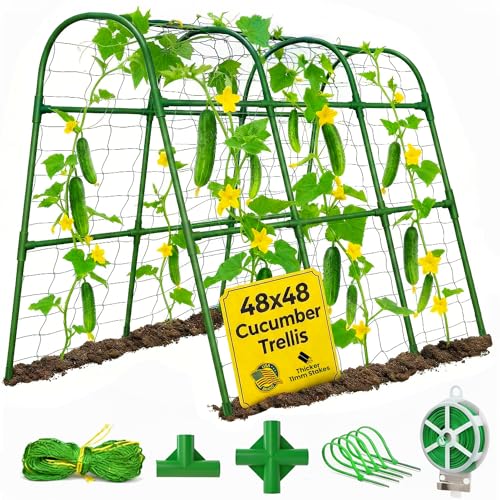 48x48 Cucumber Trellis for Raised Bed - U Shape Vegetable Garden Trellis for Climbing Plants Outdoor - Support for Cucumbers, Pea, Zucchini, Squash,Tomato, Green Bean, Vine, Watermelon, Melon, Pumpkin