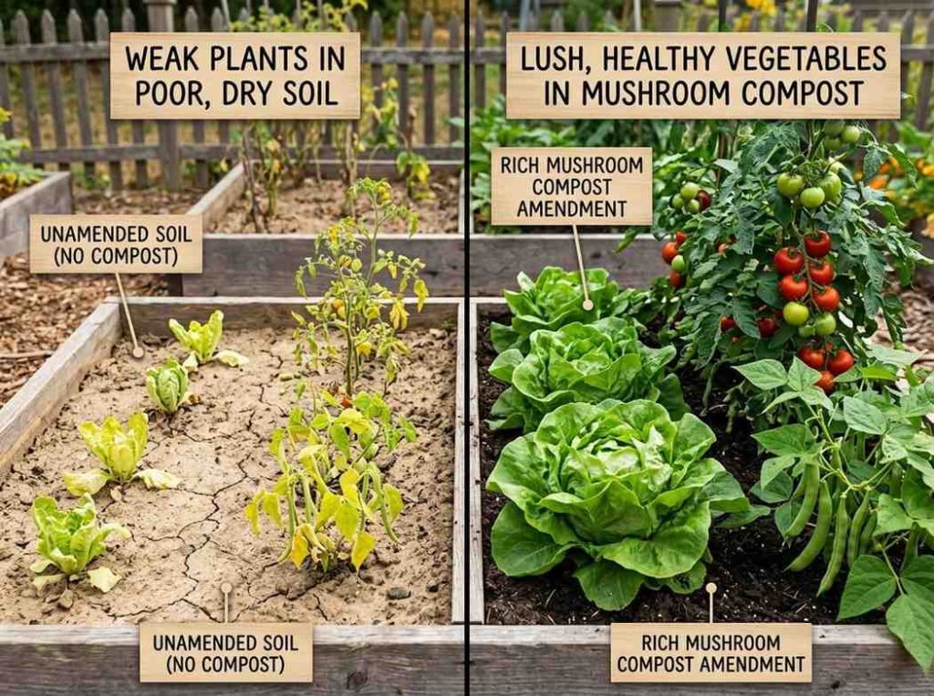 Benefits of Mushroom Compost helping retain moisture and nutrients in soil