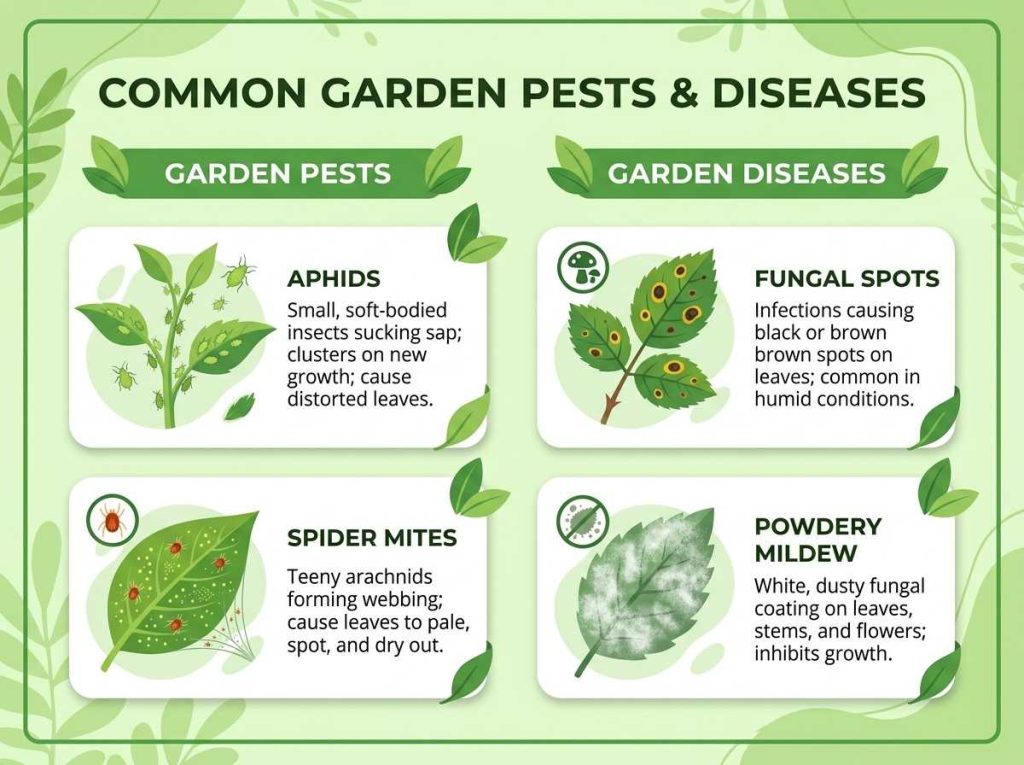 Common Vegetable Garden Diseases and Pests causing leaf spots and plant damage