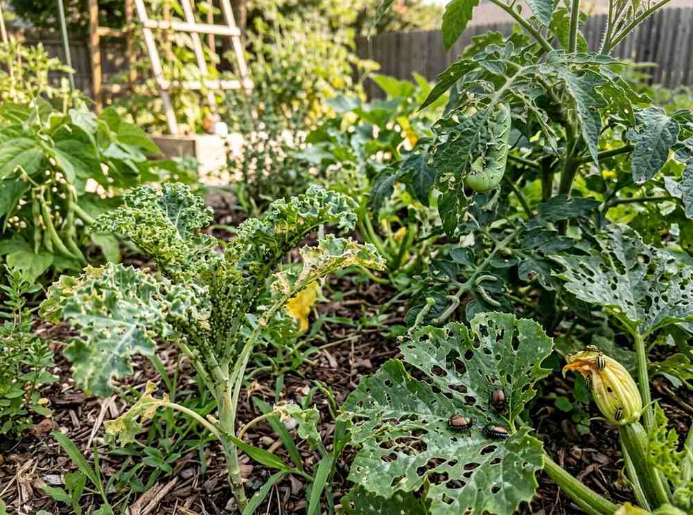 Common Vegetable Garden Diseases and Pests showing damaged leaves and infected plants