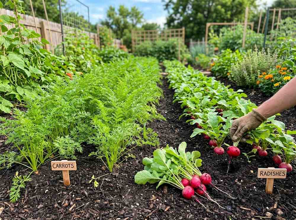 Companion Plants for Carrots in raised beds with mixed vegetable planting