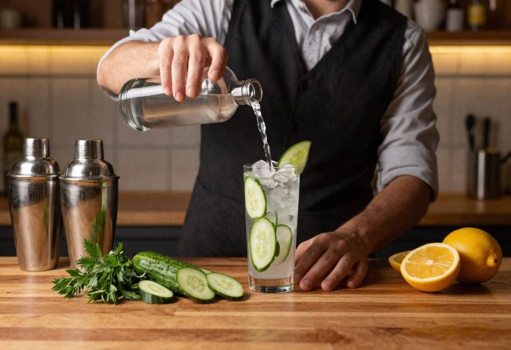 Easy Cucumber Vodka Drink Recipes in stylish cocktail glasses