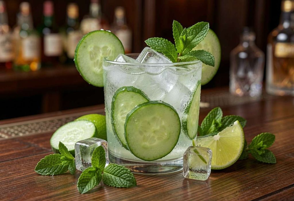 Cucumber Vodka Drink Recipes showing refreshing cucumber cocktails with ice