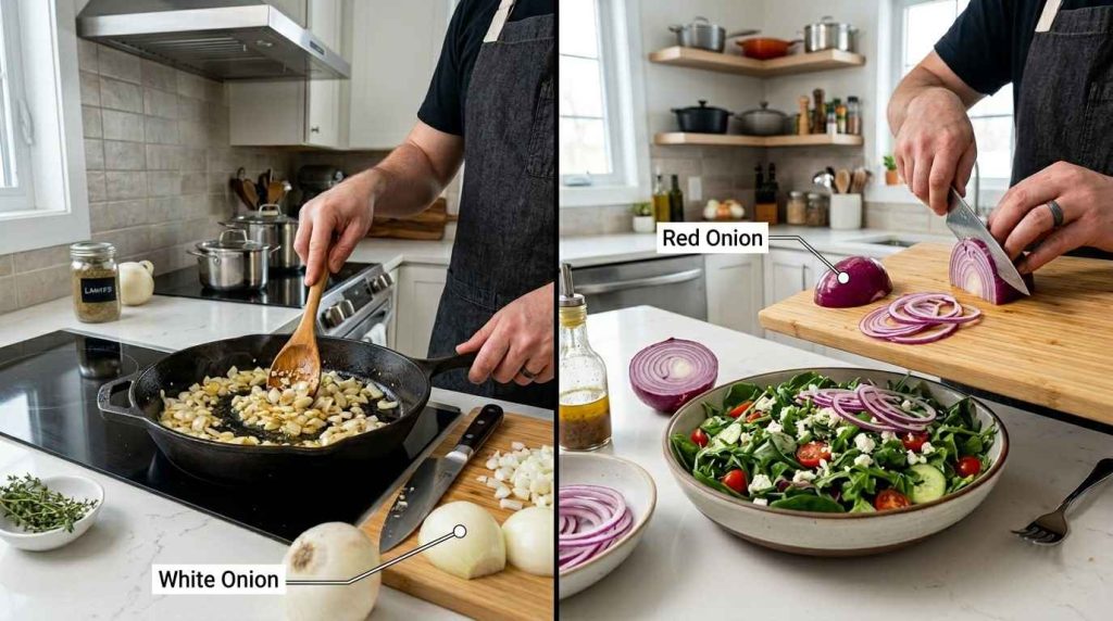 Difference between White And Red Onion in color texture and flavor profile