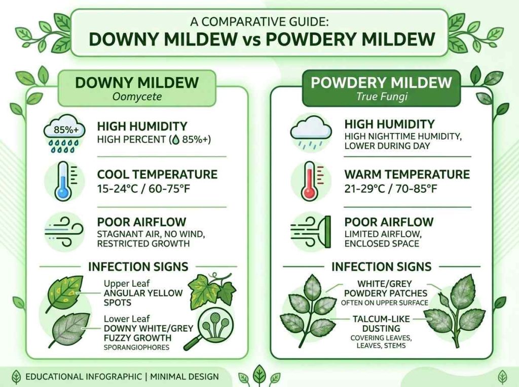 Downy Mildew Vs Powdery Mildew differences in plant disease symptoms