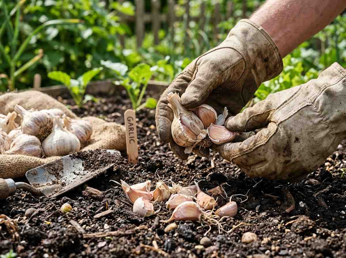Garlic Bulbs for Planting showing healthy garlic bulbs ready for garden use