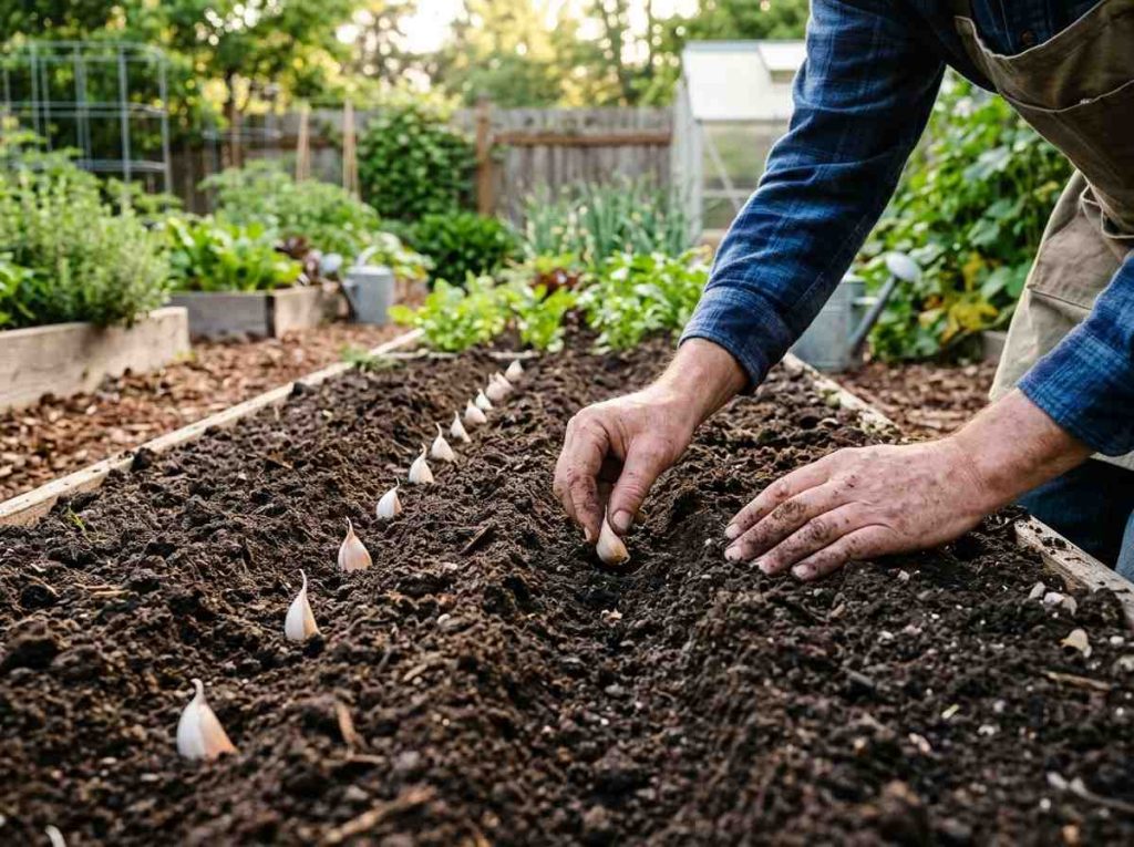 Garlic Bulbs for Planting in raised beds with proper spacing and depth