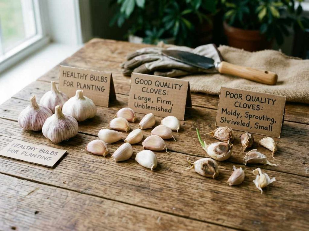 Garlic Bulbs for Planting with separated cloves prepared for soil planting