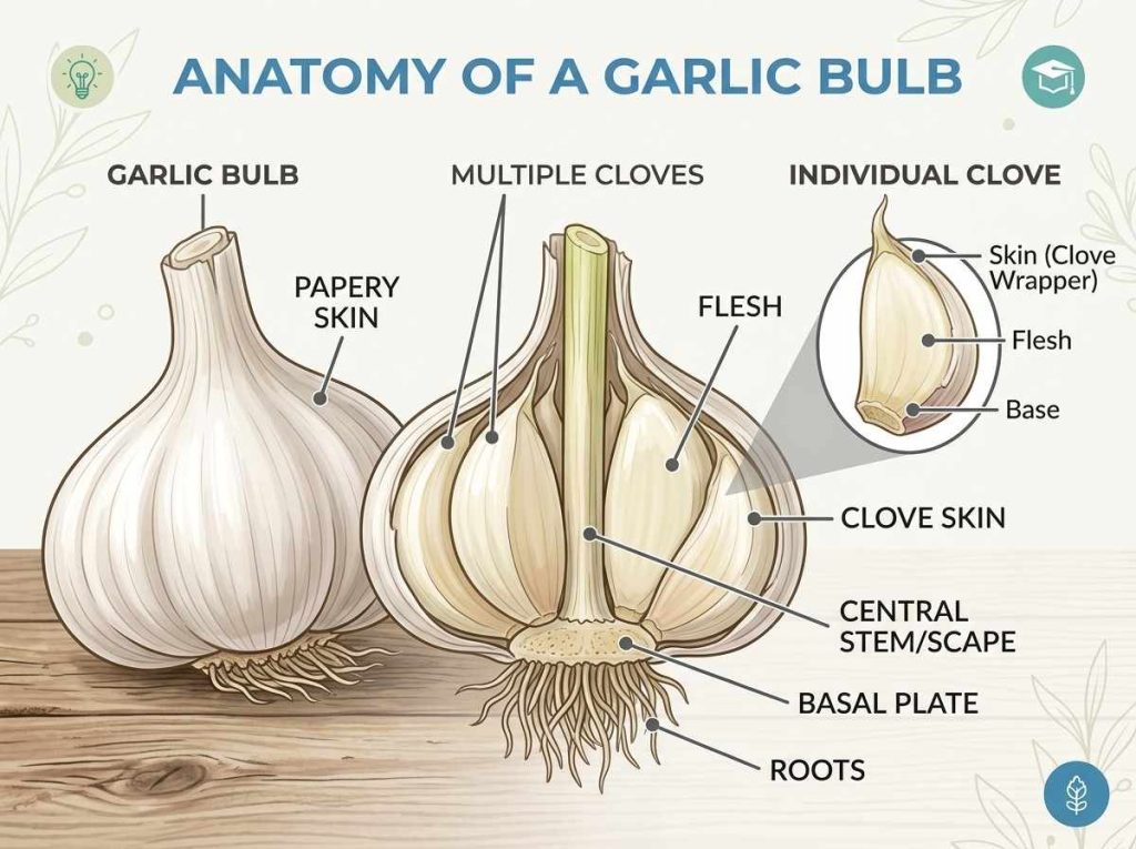 Beginner guide on Garlic Clove Vs Bulb with clear garlic structure explanation