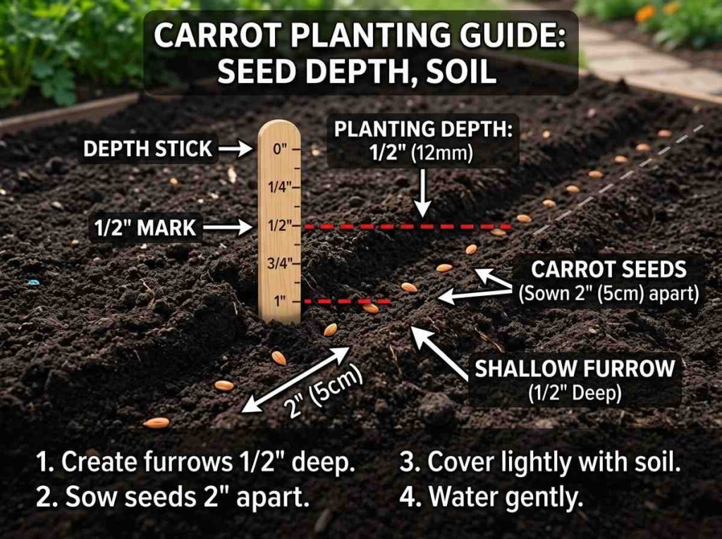 How Deep to Plant Carrot Seeds in raised beds with proper spacing