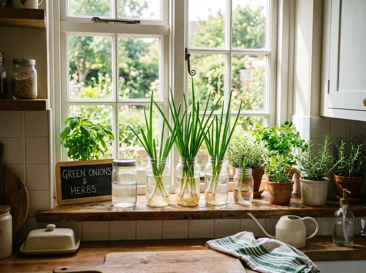 Beginner guide on How Do You Grow Green Onions in Water on kitchen counter