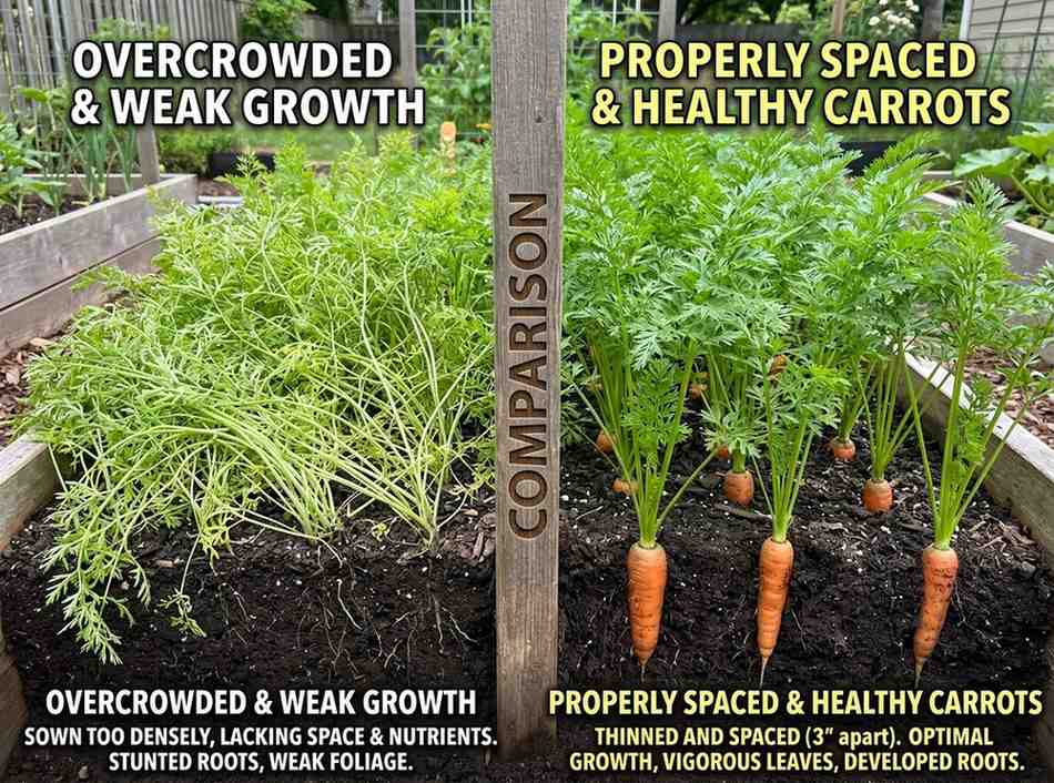 How Far Apart to Plant Carrots demonstrating correct row spacing in soil