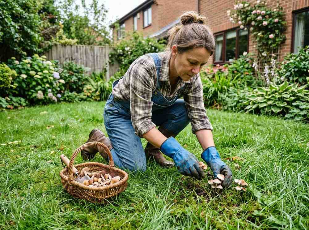 How to Get Rid of Mushrooms in Yard showing mushrooms removed from lawn area