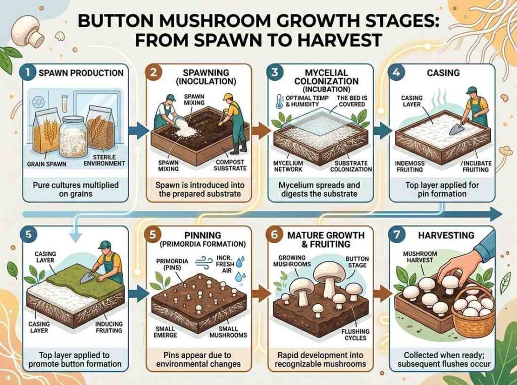 How to Grow Button Mushrooms in controlled indoor growing conditions