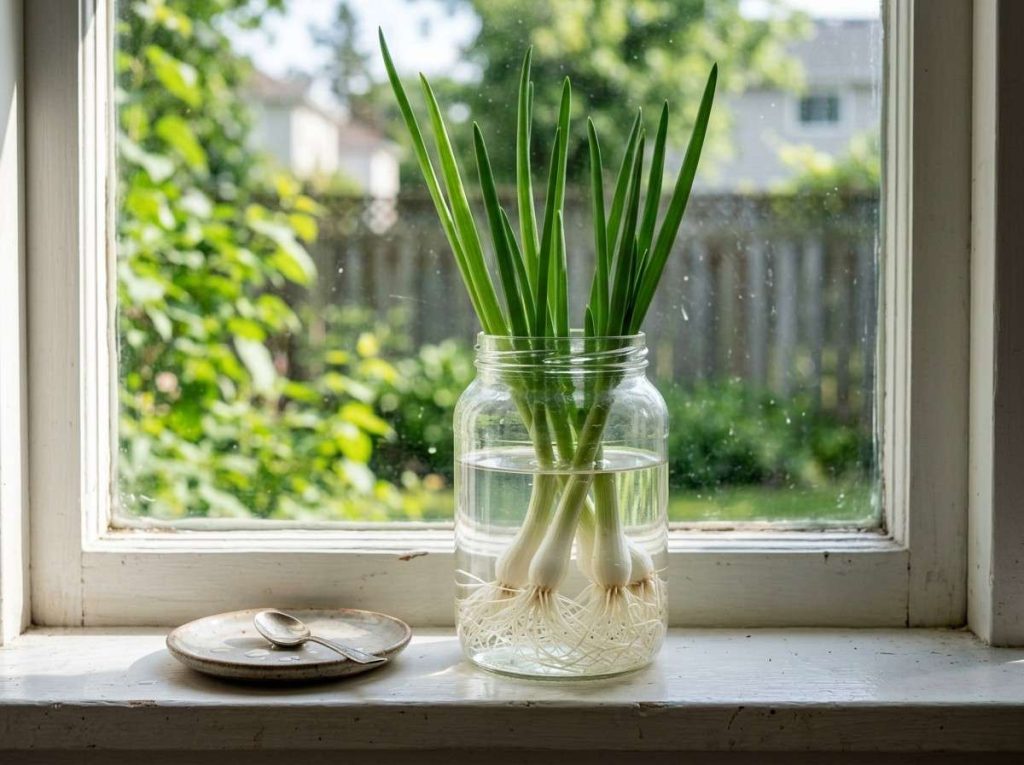 Beginner guide on How to Grow Green Onions Inside using water and containers