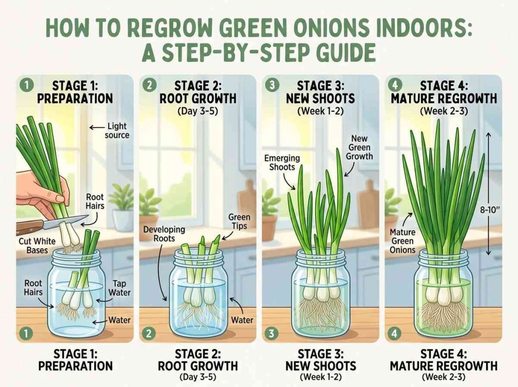 How to Grow Green Onions Inside for fresh and continuous home harvest