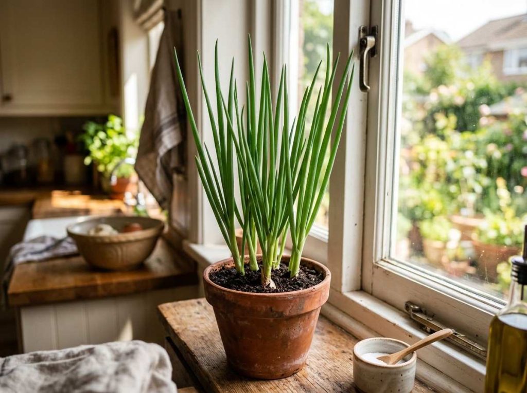 How to Grow Green Onions Inside with healthy green shoots and roots