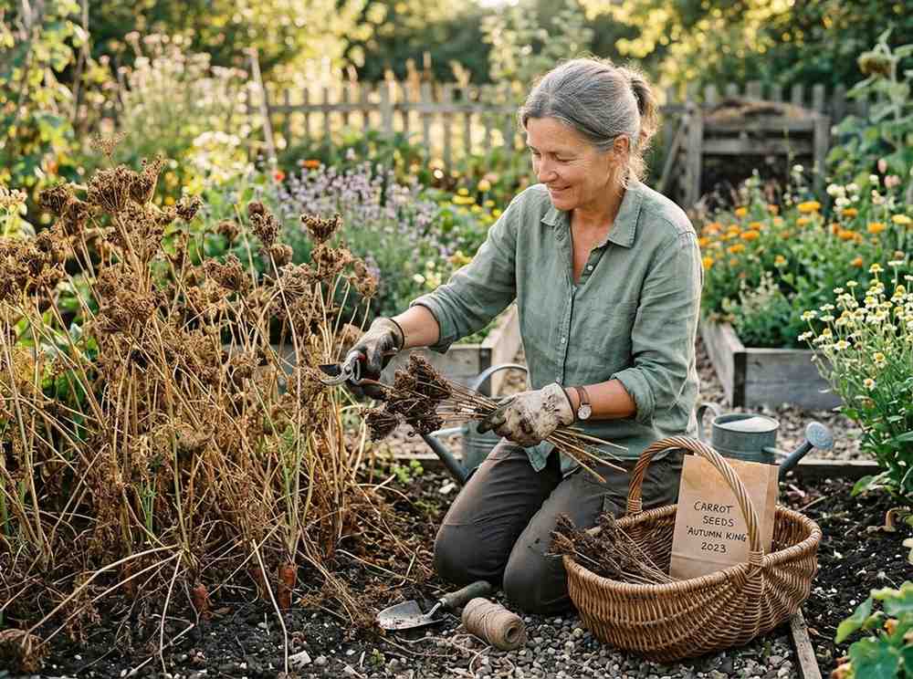 How to Harvest Carrot Seeds by collecting seeds from mature carrot flowers