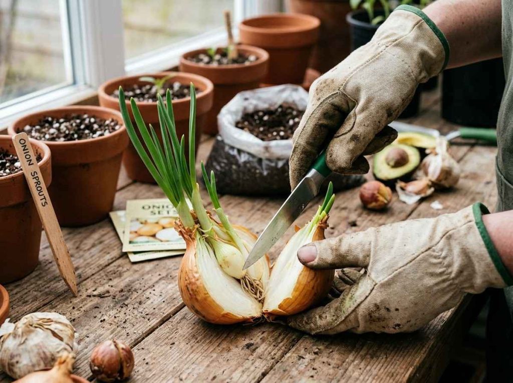 How to Plant an Onion That Has Sprouted with healthy green shoots growing