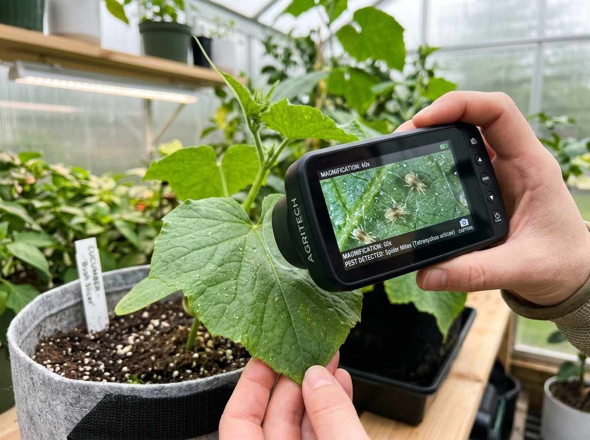 Magnifying Glass for Spider Mites detecting tiny pests under leaf surfaces