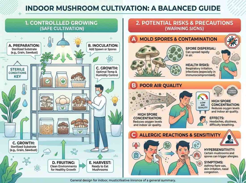 Mushrooms Growing in House affecting indoor environment and home cleanliness