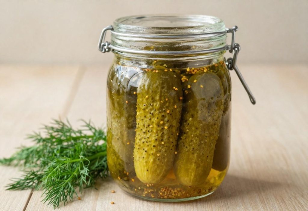 Mustard Cucumber Pickle Recipe showing sliced cucumbers in tangy mustard brine