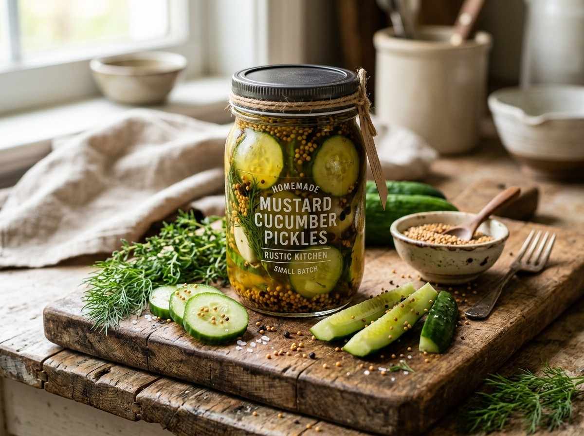 Homemade Mustard Cucumber Pickle Recipe prepared with fresh garden cucumbers